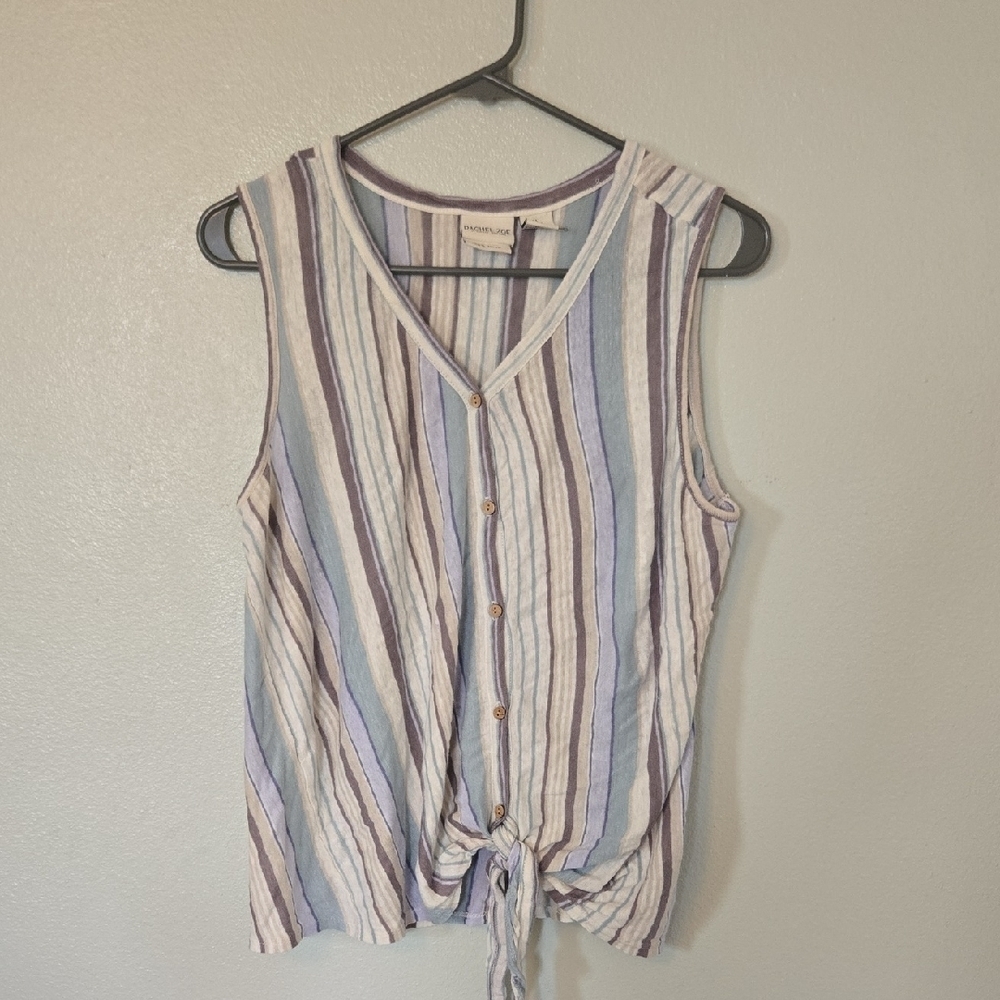 Rachel Zoe | Knot Front Striped Linen Tank Top Size Large